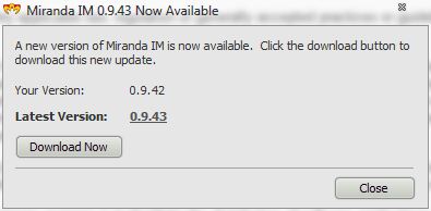 Finestra di aggiornamento di Miranda IM